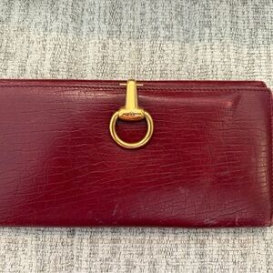 Gucci Burgundy Leather Continental Wallet with Gold Ring Hardware